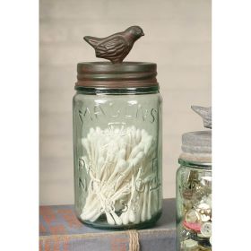 Pint Mason Jar With Songbird Lid - Green/Rust