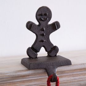 Rustic Cast Iron Gingerbread Stocking Holder for Christmas Decor