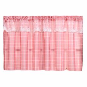 Pink Plaid Cafe Kitchen Curtains Half Window Curtain Bedroom Doorway Curtain, 55x24 inch