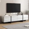 [VIDEO provided] White & Black Contemporary Rectangle Design TV Stand, Unique Style TV Console Table for TVs Up to 80'', Modern TV Cabinet with High G