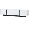 [VIDEO provided] White & Black Contemporary Rectangle Design TV Stand, Unique Style TV Console Table for TVs Up to 80'', Modern TV Cabinet with High G