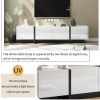 [VIDEO provided] White & Black Contemporary Rectangle Design TV Stand, Unique Style TV Console Table for TVs Up to 80'', Modern TV Cabinet with High G