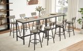 Pub High Dining Table 5 Piece Set, Industrial Style Pub Table, 4 PU Leather Bar Chairs for Kitchen Breakfast Table, Living Room, Bar, Rustic Grey, 47.